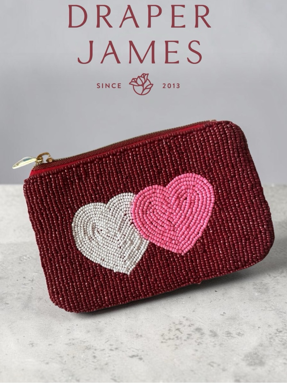 Draper James Beaded Heart Zip Pouch